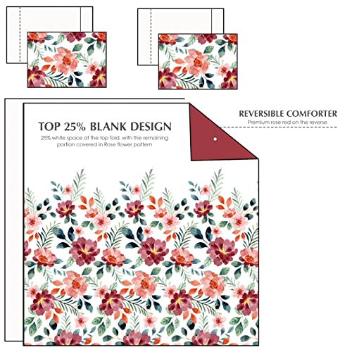 Casaagusto Queen Comforter Set - 3 Pcs Rose Floral Comforter Set With Red Flowers Leaves Pattern, Down Alternative Bedding Set With 1 Reversible Comforter And 2 Pillow Shams For All Season（90"X90"） #TOP4