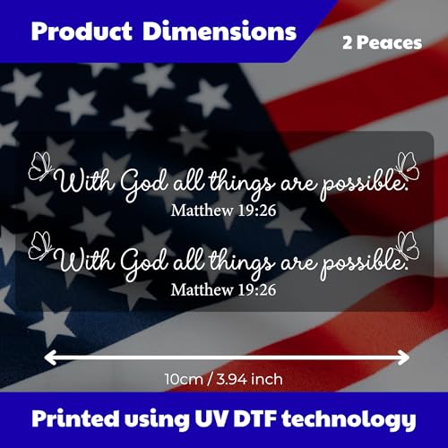 Image of 2 Pcs Christian Car Accessories, Religious Stickers - with God All Things are Possible Matthew 19:26 Rear View Mirror Decal, UV DTF Transfer Decals for Vehicles, Waterproof