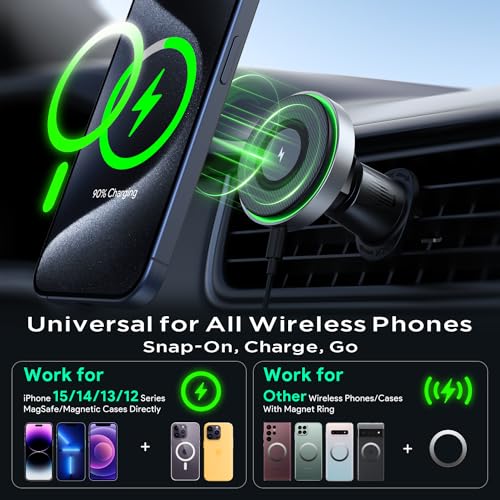 Wireless Car Charger, 15W Fast Charging, Hinyx Mag-safe Car Mount Magnetic/Magnet Wireless Charger for iPhone 14/15/13/12 Series - Image 3