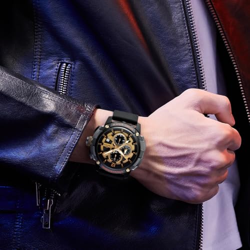 Image of MEGALITH Heavy Duty Watches for Men: Sport Military Analog Wrist Watch | 1 /10 Sec Chronograph, Large Face, Silicone, Waterproof Luminous, Black Everyday Watch, Work Outdoor,Gifts for Husband Father