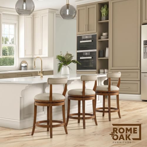 Image of ROME + OAK Ruxban 26 inch Counter Stool, Low Back Swivel, Weathered Oak