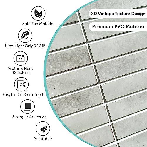 Commomy 3D Peel And Stick Wall Tile Peel And Stick Tile Backsplash, 11.8"X11.8" Vintage Linear Mosaic Matt Gray Peel Stick Backsplash Interior Wall Decor (Retro Design) #TOP2