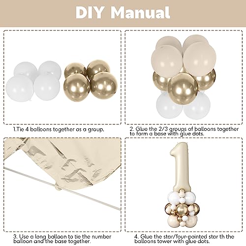 Image of 40 Inch Cream Number 1 Balloon for 1st Birthday Decorations Beige White Sand Number One Foil Balloon Tower Giant Large Nude Neutral Digit Helium Balloons Stack for Girls First Anniversary Party