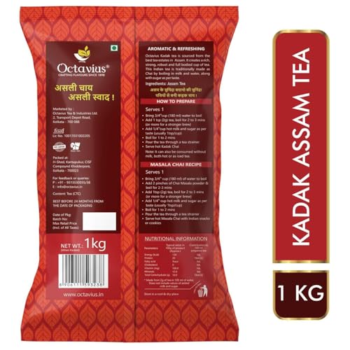 Image of Octavius Kadak Assam Tea - 1Kg (500 Cups) Pack Of 10 | Extra Strong Assam Black Tea | Kadak Strong Chai | Garden Fresh Chai Patti | 10kg.