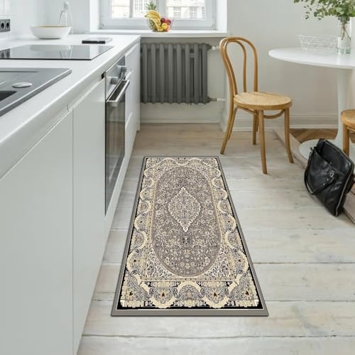 Alfombra de pasillo gris de 50x150 cm lavable y vintage para cocina 5