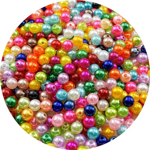 YUEXIGO 500pcs Pearl Beads for Crafts 8mm Resin Pearl for Jewelry Making Round Bulk Pearls Beads with Hole for Sewing Crafts Decoration Necklaces Bracelets Earrings Making(Mixed Color)