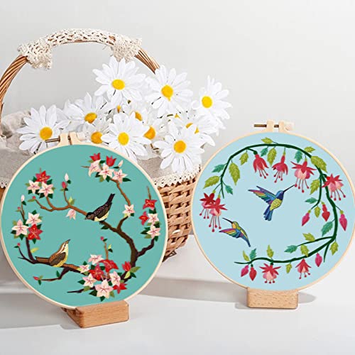 Origach 4 Pcs Spring Bird And Flower Embroidery Starters Kit For Beginners, Cherry Blossom Hummingbird Embroidery Stitch Practice Kit Include Embroidery Cloth, Embroidery Hoops, Threads And Needles #TOP3