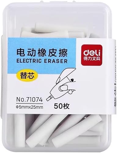 Druckbleistift-Radiergummi-Nachfüllpackungen, weiß, zylindrisch, 5 x 25 mm, für Schule, Büro, Skizzieren, 50 Stück