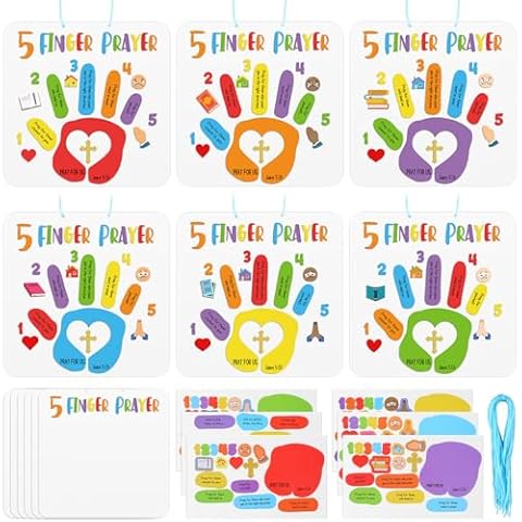 MotiMind 30 Sets Bible Crafts for Kids 5 Finger Prayer Handprint Craft DIY Christian Sunday School Crafts Make Your Own Finger Prayer Craft Gift for Religious Party Supplies Fun Home Activities Cover