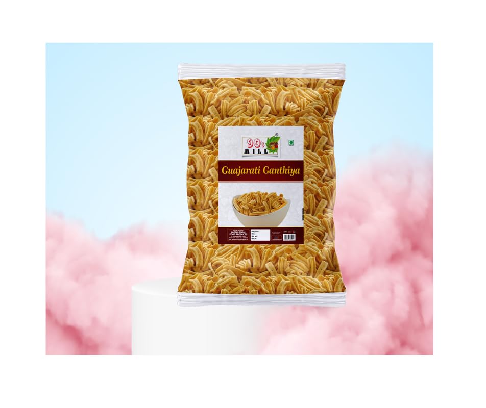 90's MILL Authentic BESAN GATHIYA AJWAIN BESAN STICKS | GUJARATI FARSAN | INDIAN SNACKS | HOMEMADE AND READY TO EAT | FARSAN NAMKEEN | NO PRESERVATIVE-850g*4Pack 2