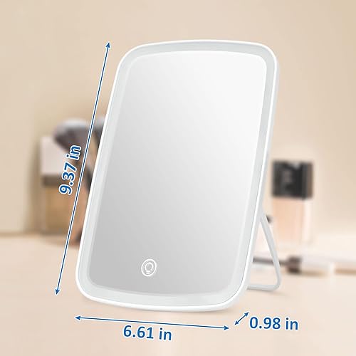 Miniatura 7 de ViKert Espejo de maquillaje iluminado con luces, espejo de maquillaje portátil recargable por USB, espejo cosmético con pantalla táctil y brillo