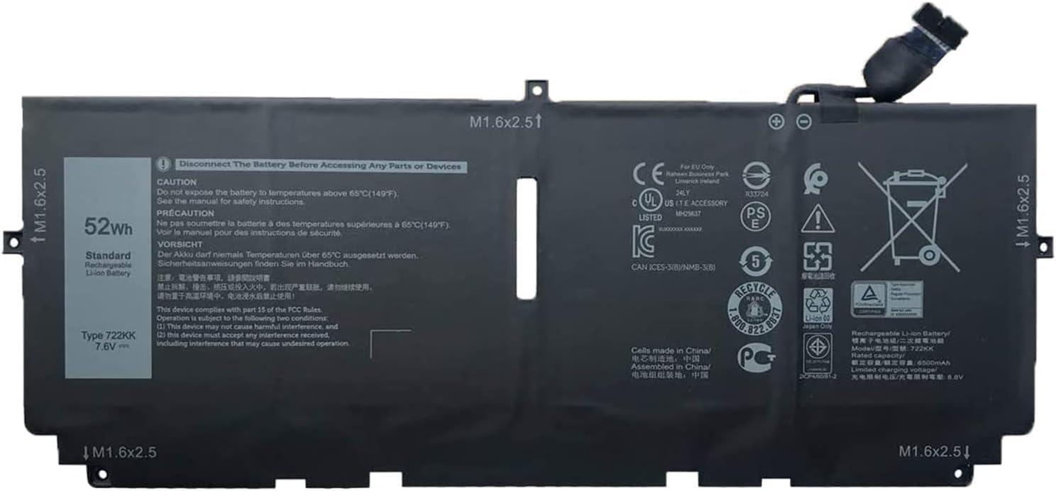 722KK 0WN0N0 WN0N0 02XXFW 2XXFW FP86V Laptop Battery Compatible with Dell XPS 13 9300 (2020), XPS 13 9310 (2020), XPS 13 9380 (2020) P117G P117G002 P117G001 Series(7.6V 52Wh)