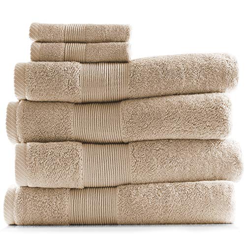 Image of Hearth & Harbor Bath Towels for Bathroom - 100% Ring Spun Cotton Luxury Bathroom Towels - Ultra Soft & Highly Absorbent, Bath Towels Set of 6 - Beige Cream