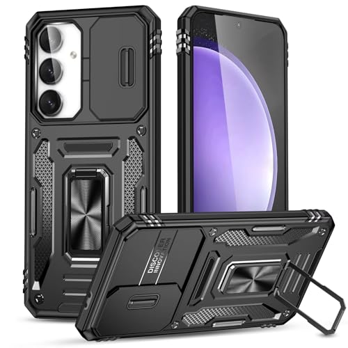 Jeelar ESONG Funda Protectora para Samsung Galaxy S25+ Plus,con[Cubierta de Cámara Deslizante][Protección contra Caídas de Grado Militar][Soporte magnético para automóvil] Negro