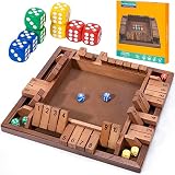 MNYUN Shut The Box Dice Game - 12-Inch Wooden Board for 1-4 Players, Classic Math Game with 8 Dice f