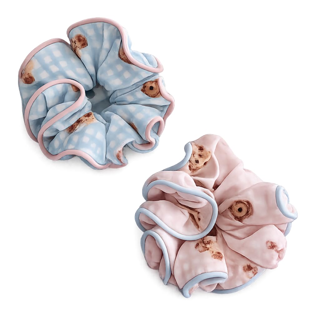 Teddy Bear Scrunchies for Girls & Teens (Set of 2) | Oversized Korean-Style Hair Scrunchies | Soft, Gentle-on-Hair Ponytail Holders | Cute Hair Ties | Pastel scrunchies-image-16
