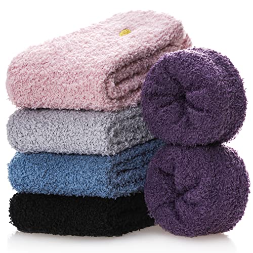 Image of CHOWISH Womens Fuzzy Slipper Socks Super Soft Microfiber Fluffy Cozy Winter Warm Fuzzy Crew Socks
