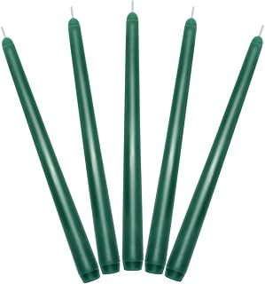 Set of 5 Unscented Green Taper Candles Unscented Skinny 10 Inch Tall 7/8 Inch Diameter Solid Colored Wax Candlesticks for Table St. Patrick's Day Decor - 8 Hours Burn Time