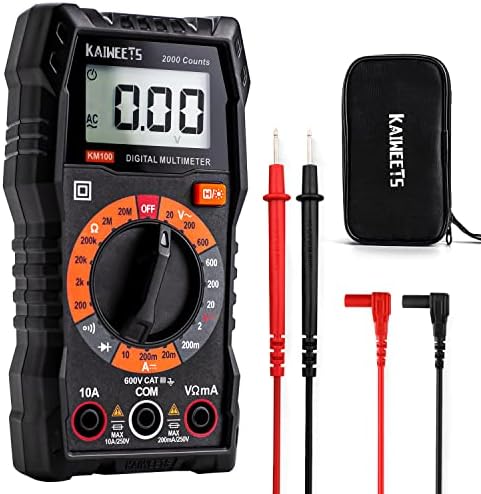 KAIWEETS Digital Multimeter with Case, DC AC Voltmeter, Ohm Volt Amp Test Meter and Continuity Test Diode Voltage Tester for Household Outlet, Automotive Battery Test (Anti-Burn with Double Fuses)