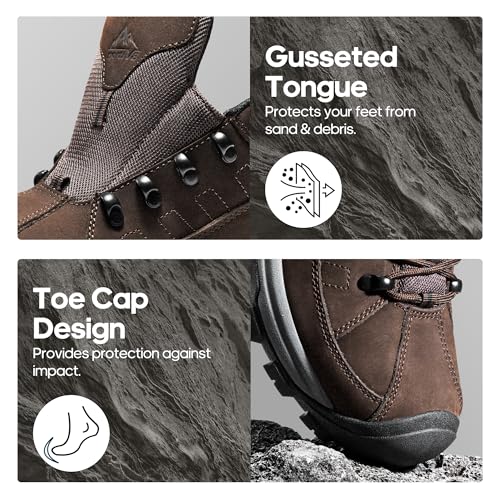 NORTIV 8 Men's Waterproof Hiking Shoes Non-Slip Trekking Trail Shoes Lightweight Durable Outdoor Work Shoes Bluff,Size 13,Dark Brown,NMUMHI2501