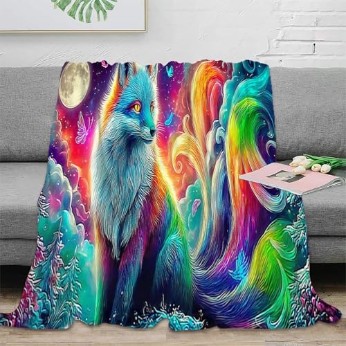 SPACESK Fox of Light Impreso Manta Impresión Digital Fibra Franela Niños Adultos Transpirable Hipoalérgica De Felpa para Cama Sofá 80x90inch(200x230cm)