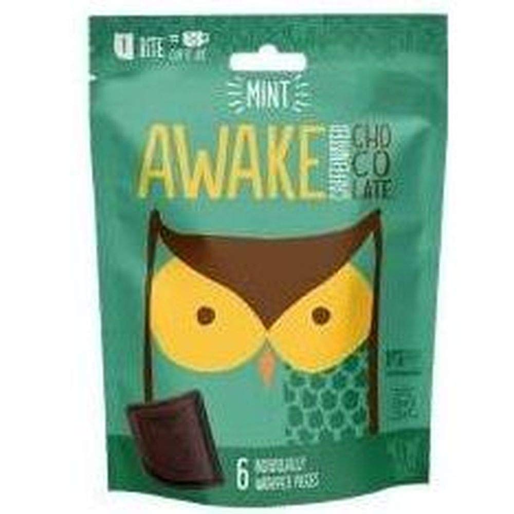 Awake Chocolate Mint Dark Chocolate Bites - 6 count per pack - 10 packs per case.