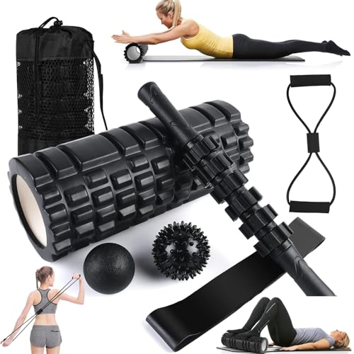 La Mejor Selección de Rodillos que Puedes Comprar On-line. 48 Rodillo Masaje Muscular, JASUVII 7 en 1 juego de Rodillos de Espuma, Foam Roller Adecuado para después del entrenamiento de piernas, cuello, cintura, masaje muscular, relajación...