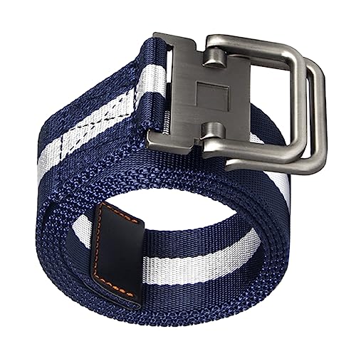 BESTonZON Nylon Belt with Adjustable Metal Buckle Waist Belt for Outdoor Work Casual and Business Pants Blue and White