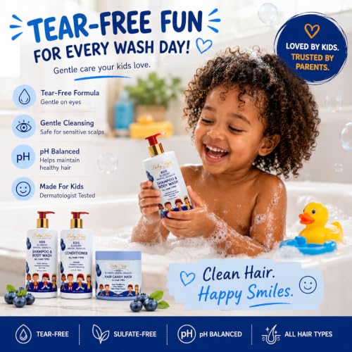 Image of BABY HAIR - Blueberry Mineral Toddler Shampoo /Body Wash, Conditioner, and Hair Mask Set, Sulfate-Free Shampoo and Conditioner with Strawberry & Blueberry Oil, Detangling Shampoo for Kids, 10 fl.oz.