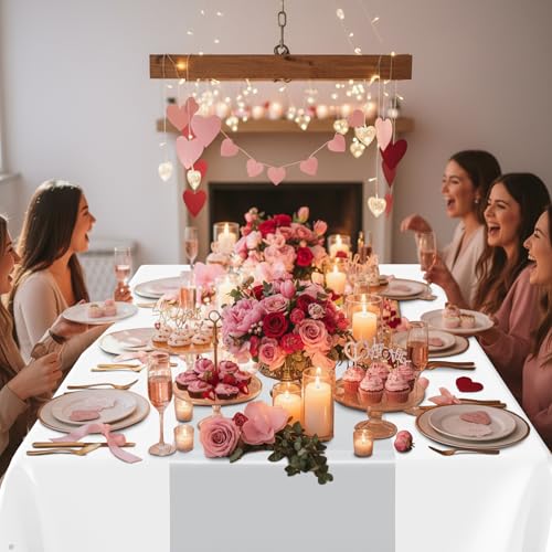 Image of Smiry Plastic Table Cloth Disposable 8 Pack, 54 x 108 Inch Rectangle Waterproof Tablecloth, Printed Gold Table Runner Style for Birthday Weeding, Party, Leakproof & Sturdy, White and Sliver