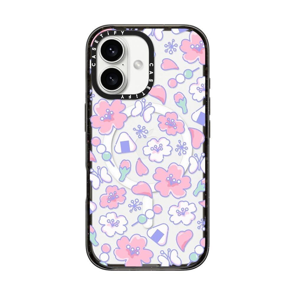 CASETiFY インパクト MagSafe対応 IPhone 16 ケース [スリム / 2.5mの落下試験をクリア (MIL規格4倍相当) / ワイヤレス充電およびMagsafe対応] - Anime Sakura - クリア ブラック