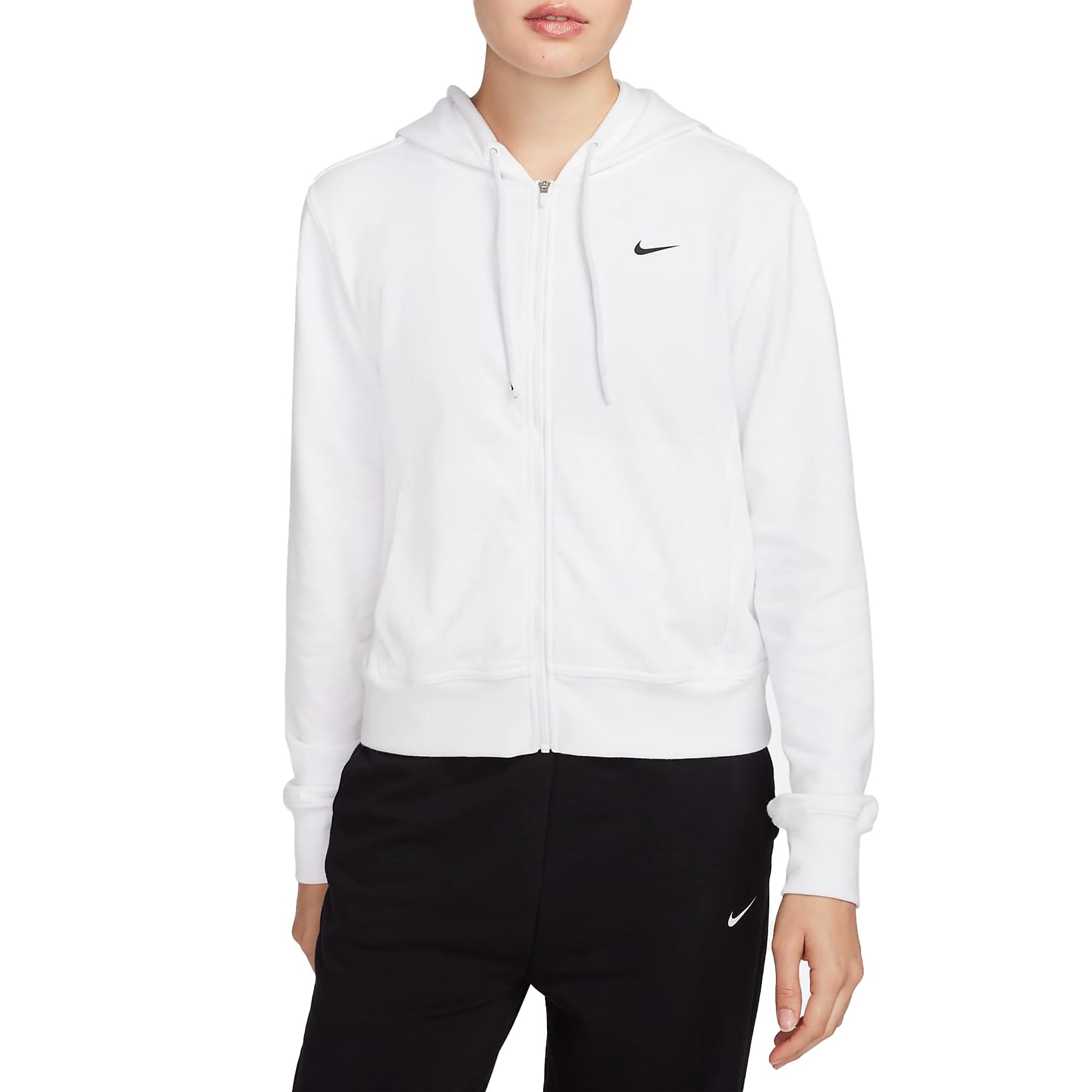 Nike Dri-FIT One Damen Full-Zip French Terry Hoodie (FB5198-100, White/Black)