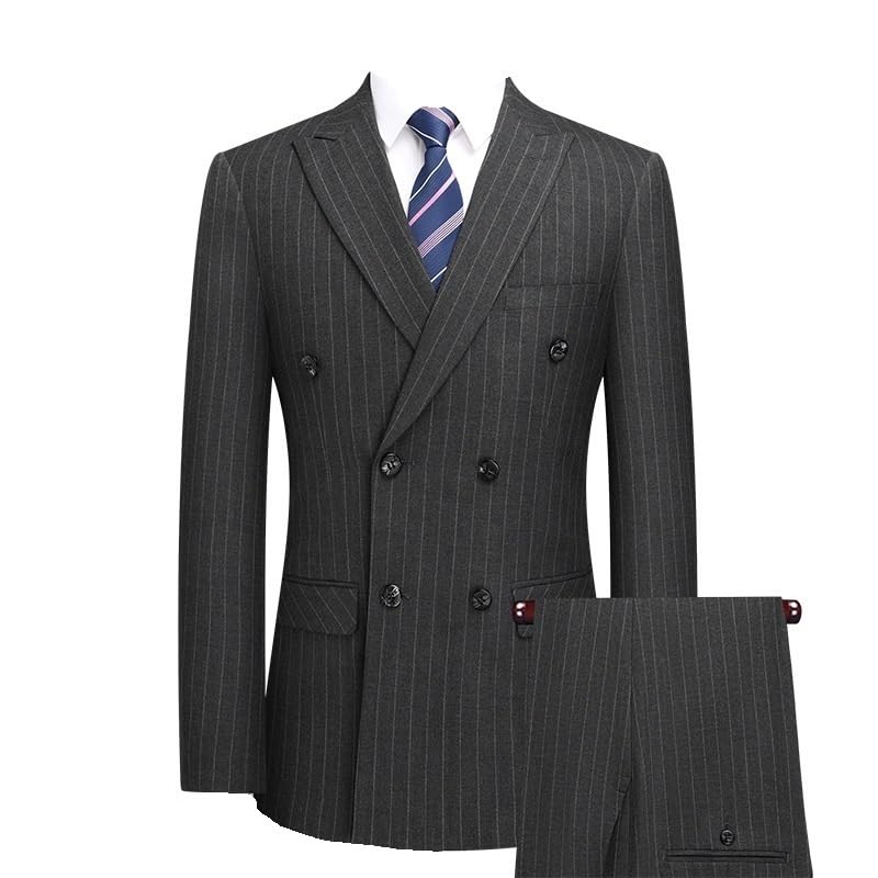Mens 2 Piece Pinstripe Suit Slim Fit Double Breasted Suits for Men V Neck Tuxedo Suits for Dinner Party