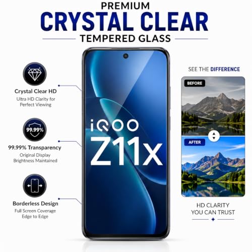 Image of ArmourPro 3D Borderless Tempered Glass for Vivo T5x and iQOO Z11x, HD Clear Curved Edge to Edge Screen Protector, 9H Hardness, Oleophobic Coating, Case Friendly | Pack of 1
