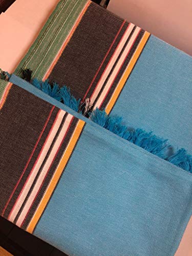 Light Blue with Teal Stripe Kenyan Kikoy 100% Hand Combed Cotton2