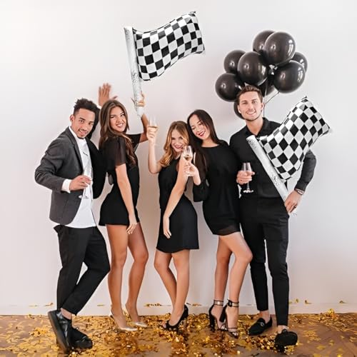 Image of GREATRIL Racing Flag Foil Balloon - Checkered Car Party Decoration for Kids' Birthdays, Racing-Themed Celebrations, and Events