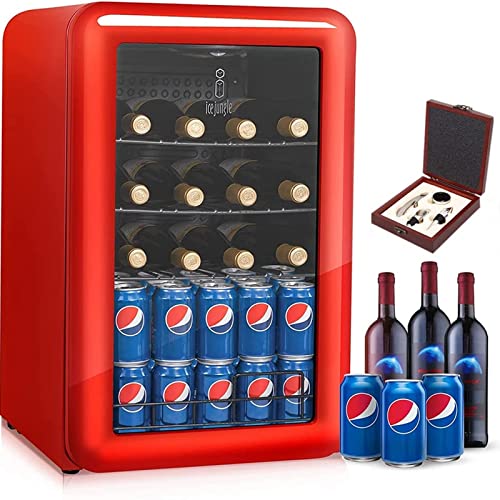 ICEJUNGLE Retro Wine Cooler Refrigerator Red Mini Fridge Wine Cellar