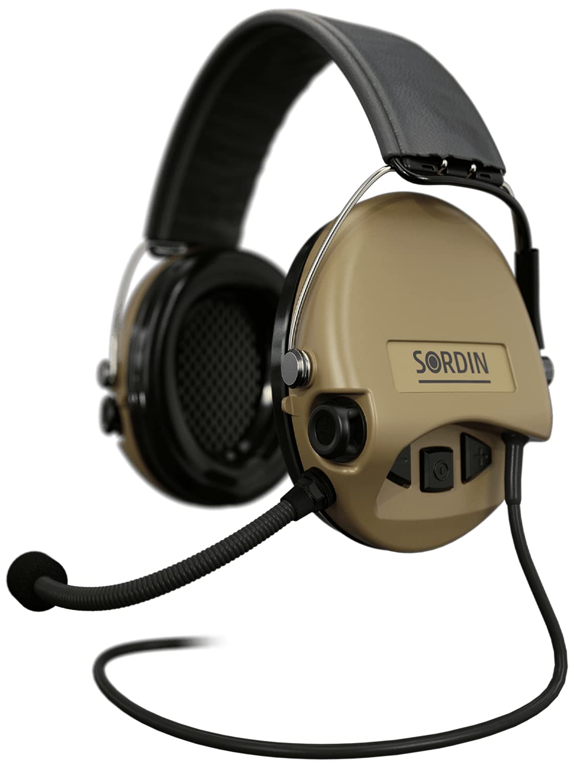 Sordin Supreme MIL CC Active Ear Defenders - Leather Band & Foam Kits - Nexus Radio Downlead - Beige Ear Muffs