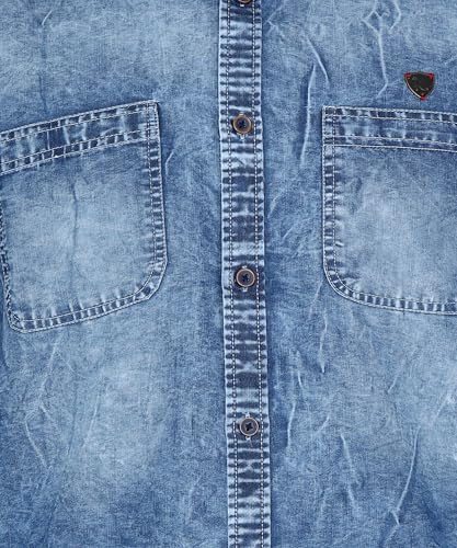 Image of Kuons Avenue Men's Half Sleeve Denim Shirt | Double Pockets - Comfortable Everyday & Casual Outing Wear