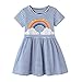 JinBei Vestito Bambina Arcobaleno Blu Righe Abito Ragazza Cotone Casuale Manica Corta T-Shirt Vestito Estate Bambine e Ragazze Abiti per 3-4 Anni