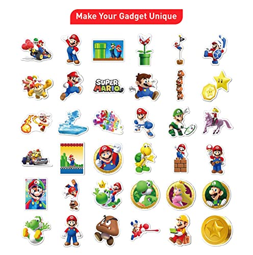 Image of FlyBuyHub Super Mario Aesthetic Vinyl Journal Stickers for Phone Case, Laptop, Notebook, Water Bottle, etc. Set of 50 Glossy and Waterproof Stickers