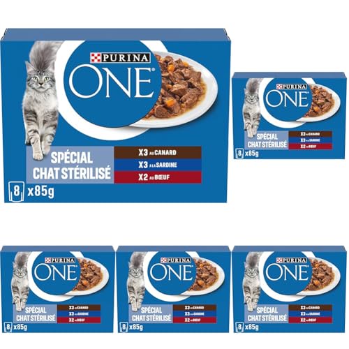Sachets PURINA ONE Spécial Chat Stérilisé - Effilés en Sauce Sardine, Canard, Bœuf 8x85g. (Lot de 5)