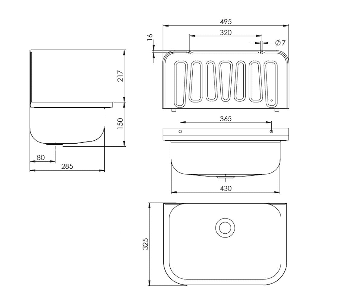 Edelstahl - Wandausgussbecken, 495 x 367 x 325 mm, bestens geeignet für Waschküche, Garage oder Keller - 80200400