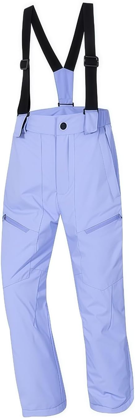 Snow Bibs for Girls Winter Waterproof Windproof Stretchy Zip Up Ski Pants Cold Weather Cozy Snowboarding Overalls