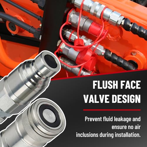 Image of 1 /2 inch Flat Face ISO 16028 to Ag ISO 5675 Pioneer Style Hydraulic Quick Connect Coupler, Skid Steer Hydraulic Coupling Adapter w /Dust Cap