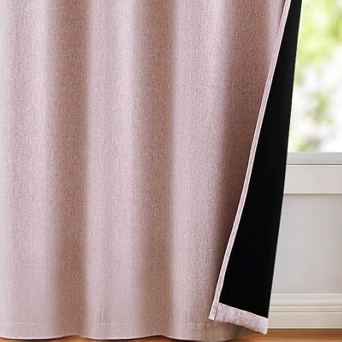 Pink Full Blackout Curtains for Nursery Girls Bedroom, 90 Inches Long Burlap Linen Textured Thermal Insulated 100 Room Darkening Back Tab Rod Pocket Drapes for Living Room Dining, 52"W 2 Panels - Image 8