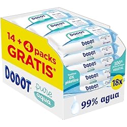 Toallitas Dodot Aqua Pure El Corte Ingles Dodot Toallitas Pure Aqua para Bebé, 99% Agua, 100% Fibras de Origen Vegetal, 864 Toallitas, 18 Paquetes (18 X 48)