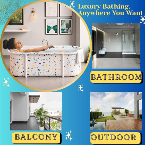 Image of Foldable Adult Bath Tub for Home Spa | Large Portable Bathtub with Backrest & Handle | Insulated Folding Tub for Hot & Cold Soak, Ice Bath, Bubble Bath & Relaxing Spa (Life Style)
