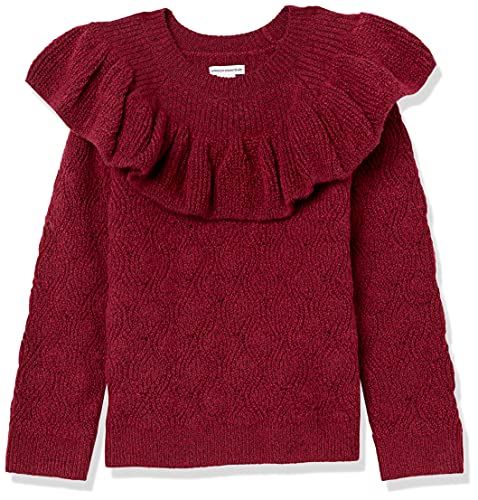 Amazon Essentials Girls' Soft Touch Ruffle Sweater, Raspberry Red Shearling, Large
