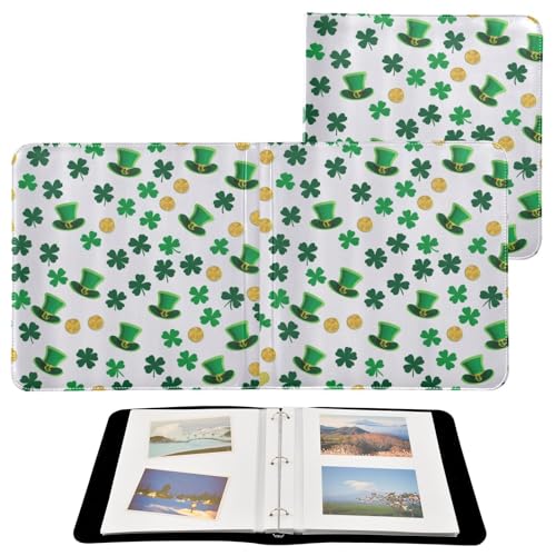 Álbum de fotos Scrapbook autodhesivo con cubierta de cuero PU verde con trébol y sombrero de duende para Día de San Patricio, 3 anillos, 40 páginas, 8x10 pulgadas para recuerdos miniatura 2